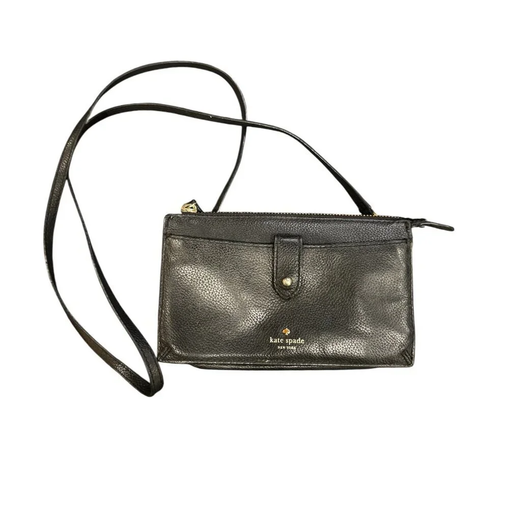 Kate Spade Jackson Small Tab Crossbody Black Pebbled Leather Adjustable Strap